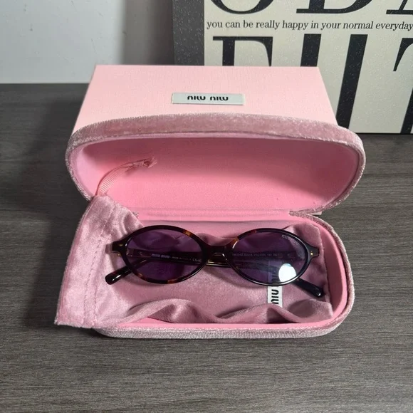Miu Miu Tortoiseshell Oval Sunglasses with Purple Lenses - Picture 2 of 8